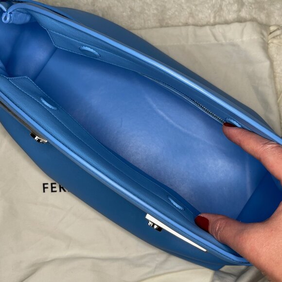 Ferragamo Large Hug Soft Crossbody Bag in Azur (bright blue), silver hardware - Picture 8 of 12